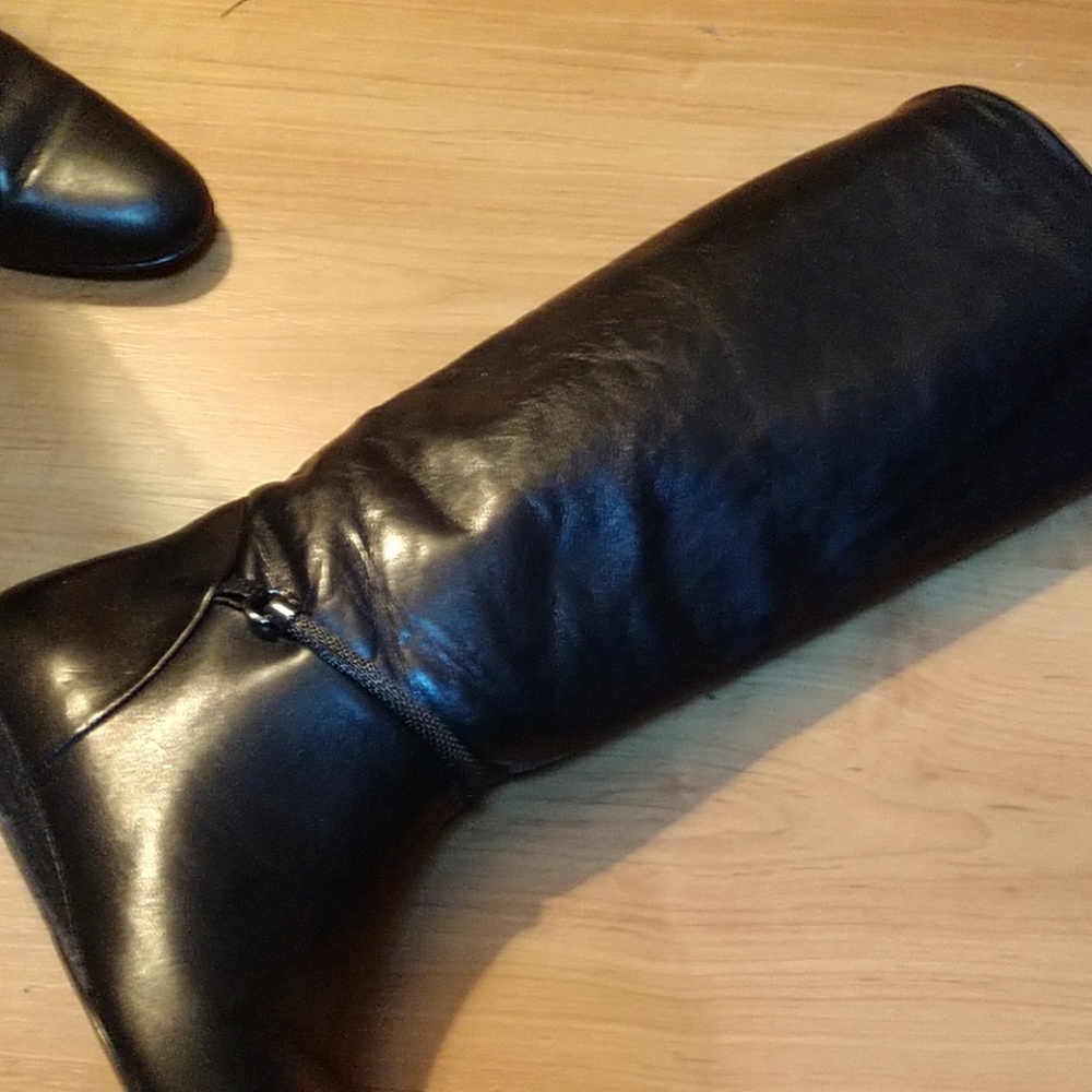 BLACK Migliorini ITALIAN LEATHER Gunmetal Mesh Braceleted Boots Nearly New - Picture 4 of 5